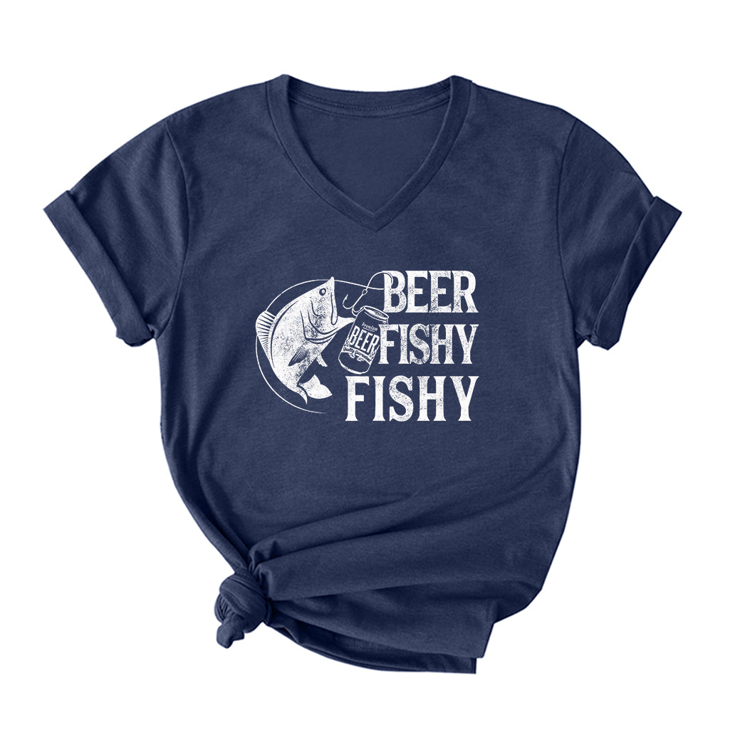 BEER FISHY FISHY V Neck T-Shirt for Women