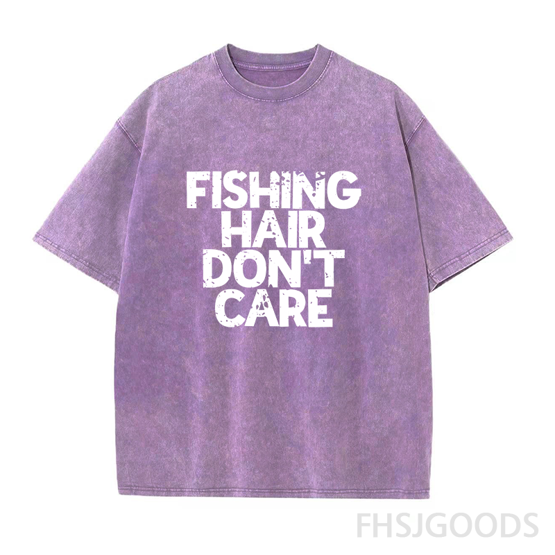 Fishing Hair Don't Care Unisex Distressed T-Shirt