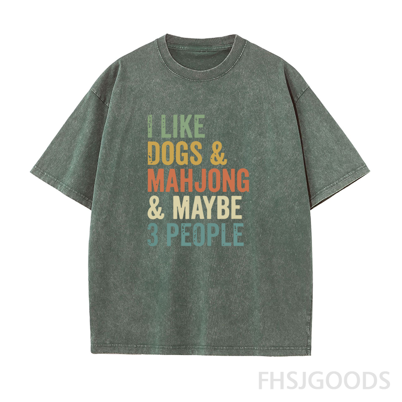 I Like Dogs & Mahjong & Maybe 3 People Unisex Distressed T-Shirt