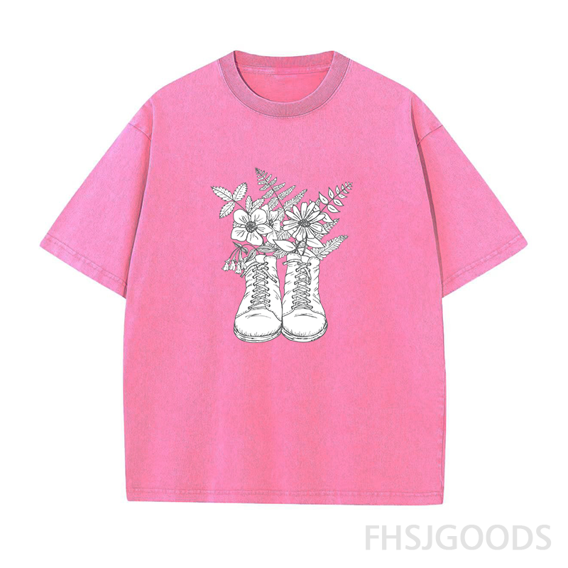 Hiking Boots & Wildflowers Unisex Distressed T-Shirt