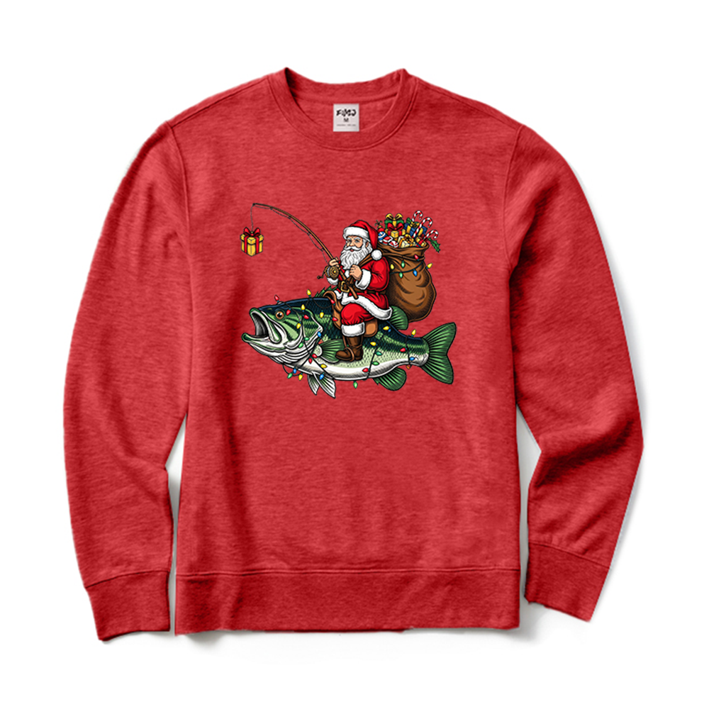 Funny Fisherman Christmas Santa Bass Fishing Crewneck Sweatshirt