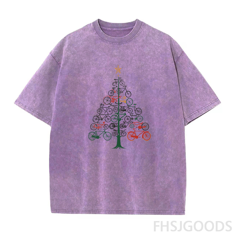 Bicycle Christmas Tree Unisex Distressed T-Shirt