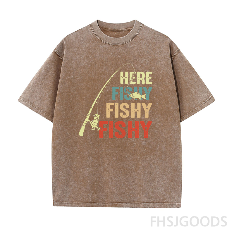 Vintage Fishing Rod Here Fishy Fishy Unisex Distressed T-Shirt