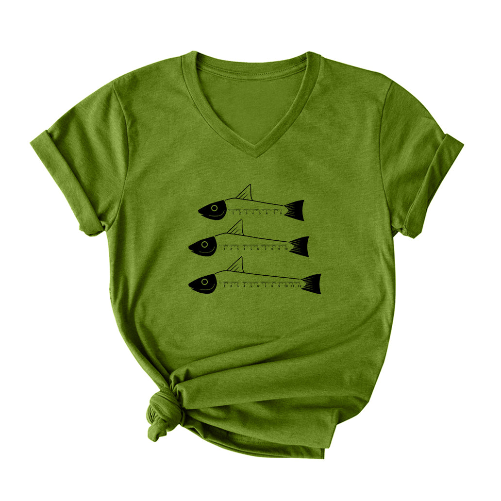 Fish Ruler V Neck T-Shirt for Women