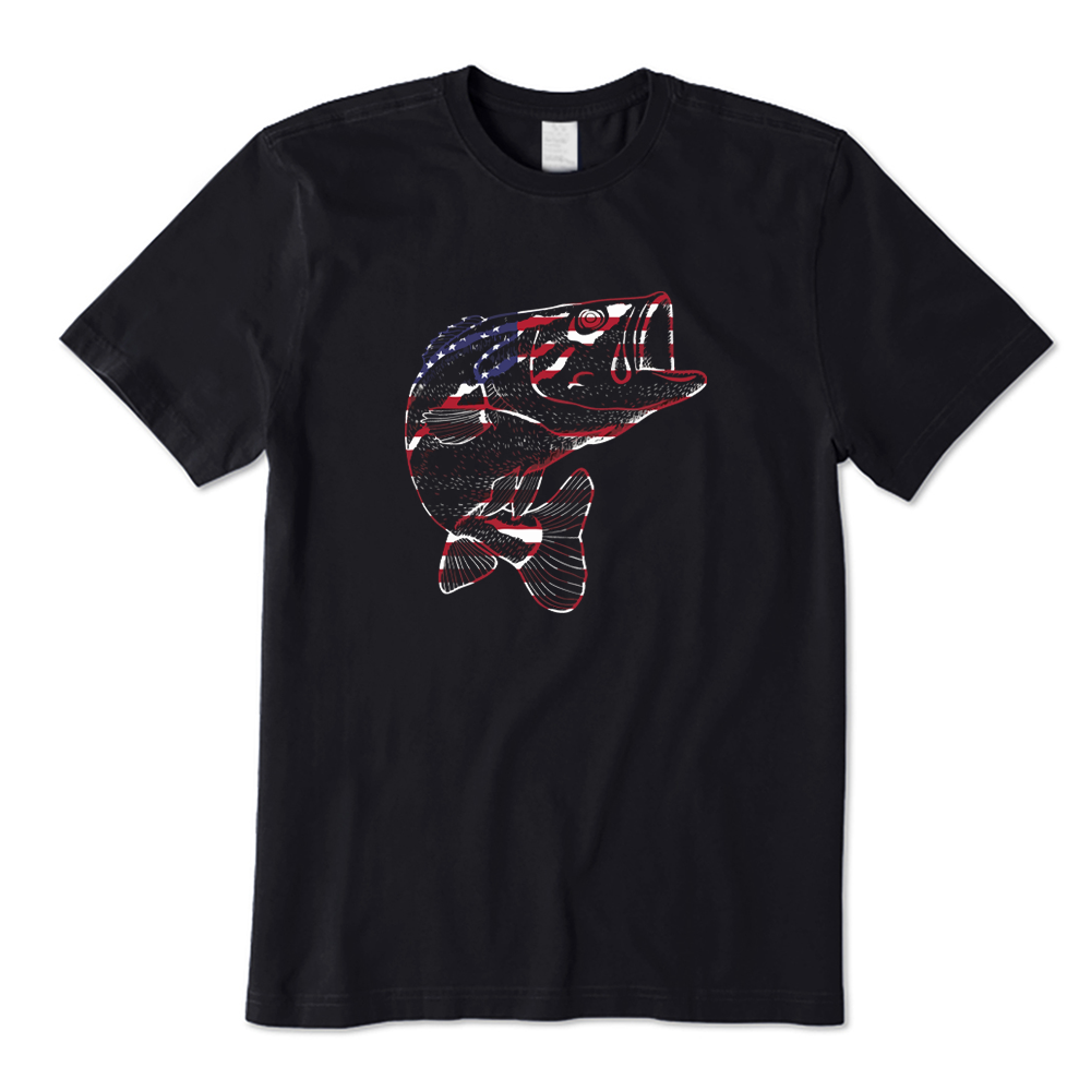 Retro Bass Fish American Flag T-shirt