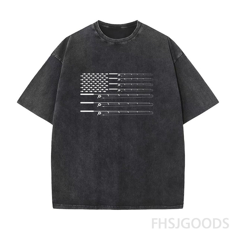 Fly Fishing Rod American Flag Unisex Distressed T-Shirt