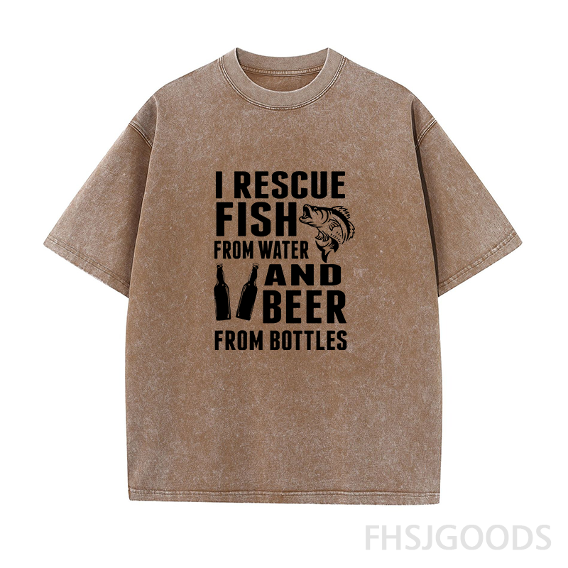 I RESCUE FISH FROM WATER AND BEER FROM BOTTLES Unisex Distressed T-Shirt