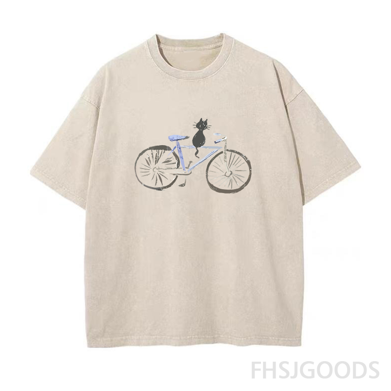 The Cat on A Bike Unisex Distressed T-Shirt