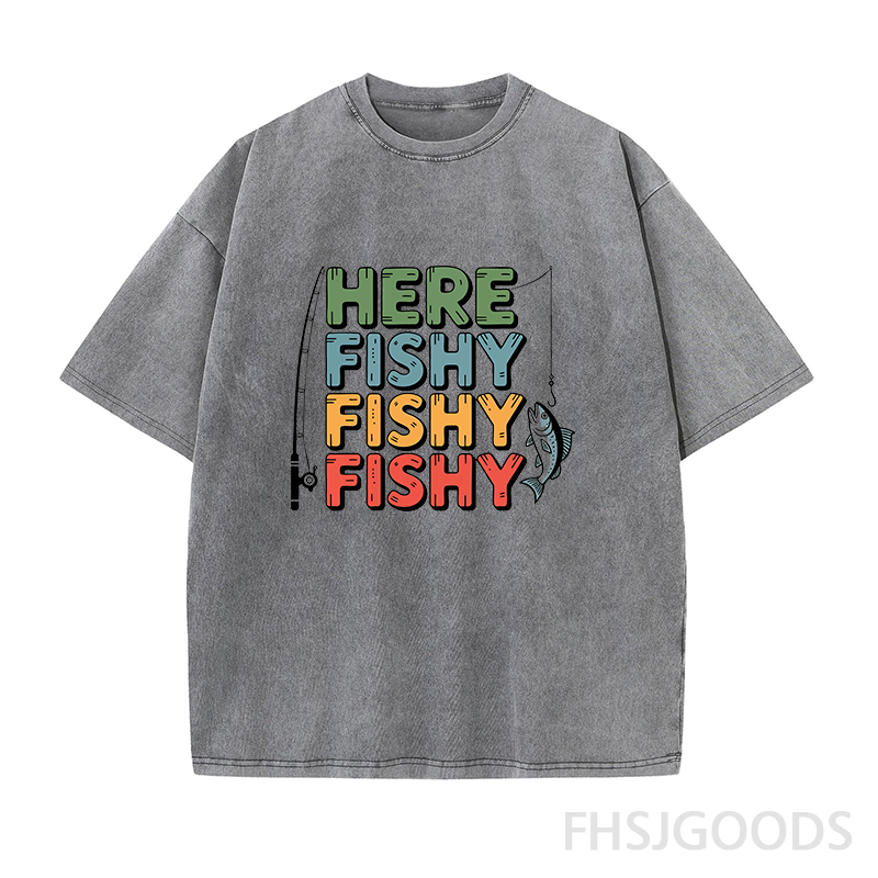 Here Fishy Fishy Fishy Unisex Distressed T-Shirt