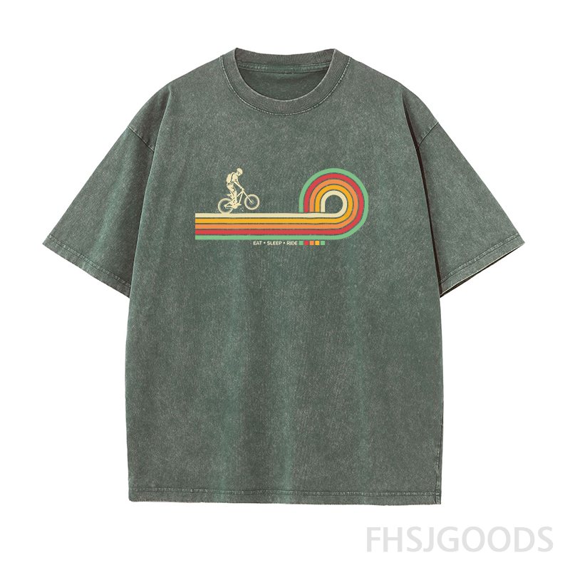 Retro Lines Mountain Bike Unisex Distressed T-Shirt
