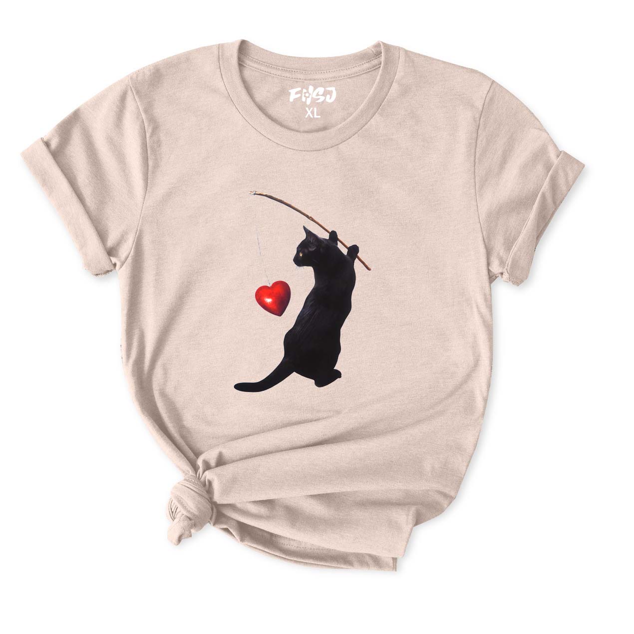 Cat Fishing Heart T-Shirt for Women