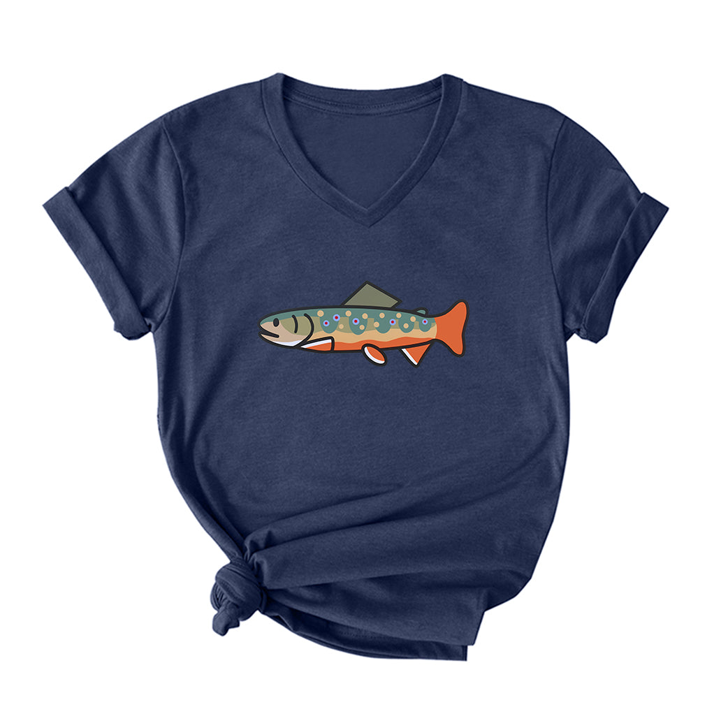 Happy Brook Trout V Neck T-Shirt for Women