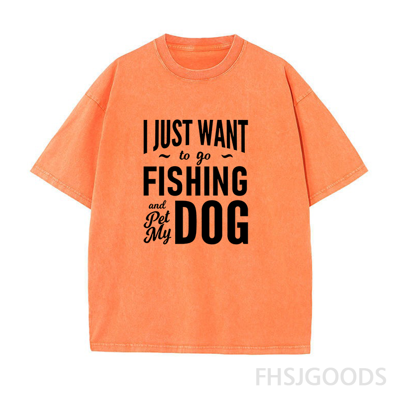 I Just Want to Go Fishing and Pet My Dog Unisex Distressed T-Shirt