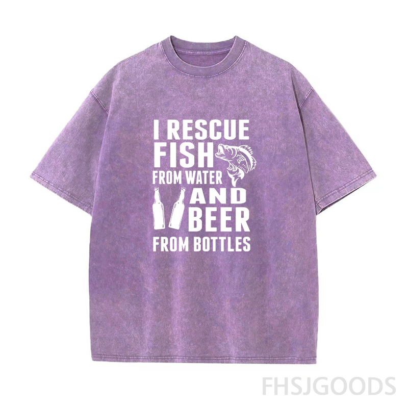 I Rescue Fish From Water and Beer From Bottles Unisex Distressed T-Shirt