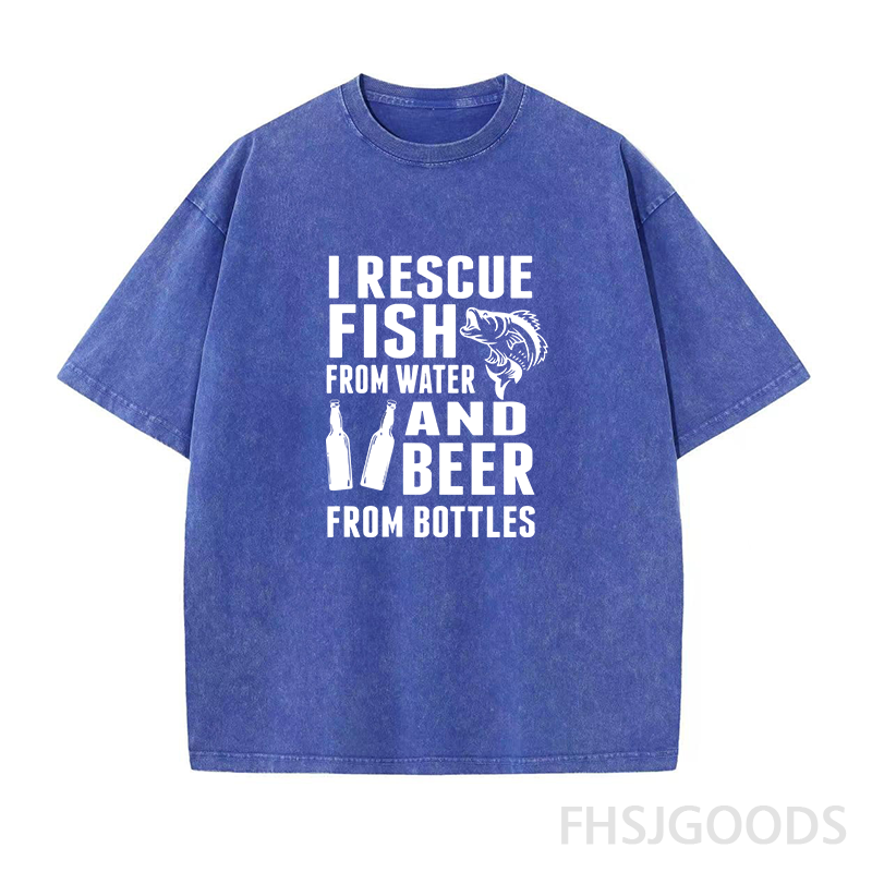 I Rescue Fish From Water and Beer From Bottles Unisex Distressed T-Shirt