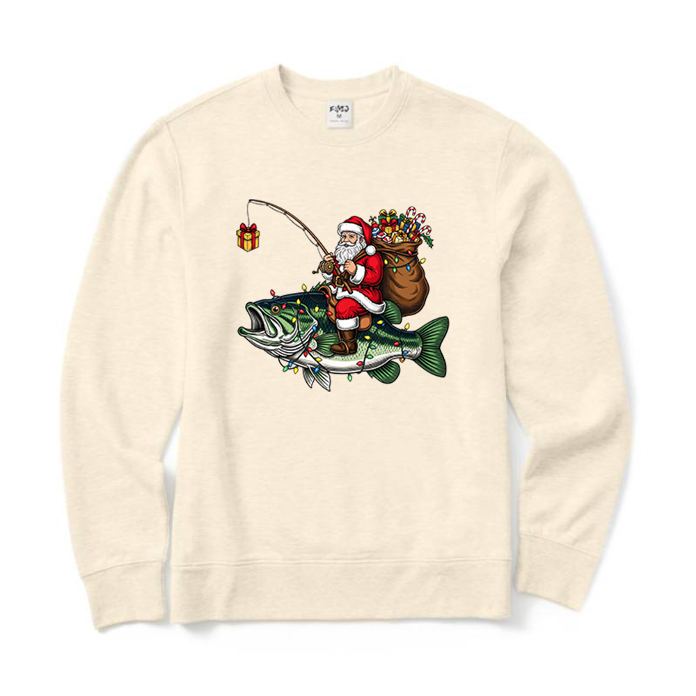 Funny Fisherman Christmas Santa Bass Fishing Crewneck Sweatshirt