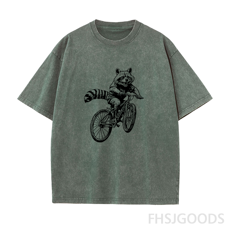 Mountain Biking Raccoon Unisex Distressed T-Shirt