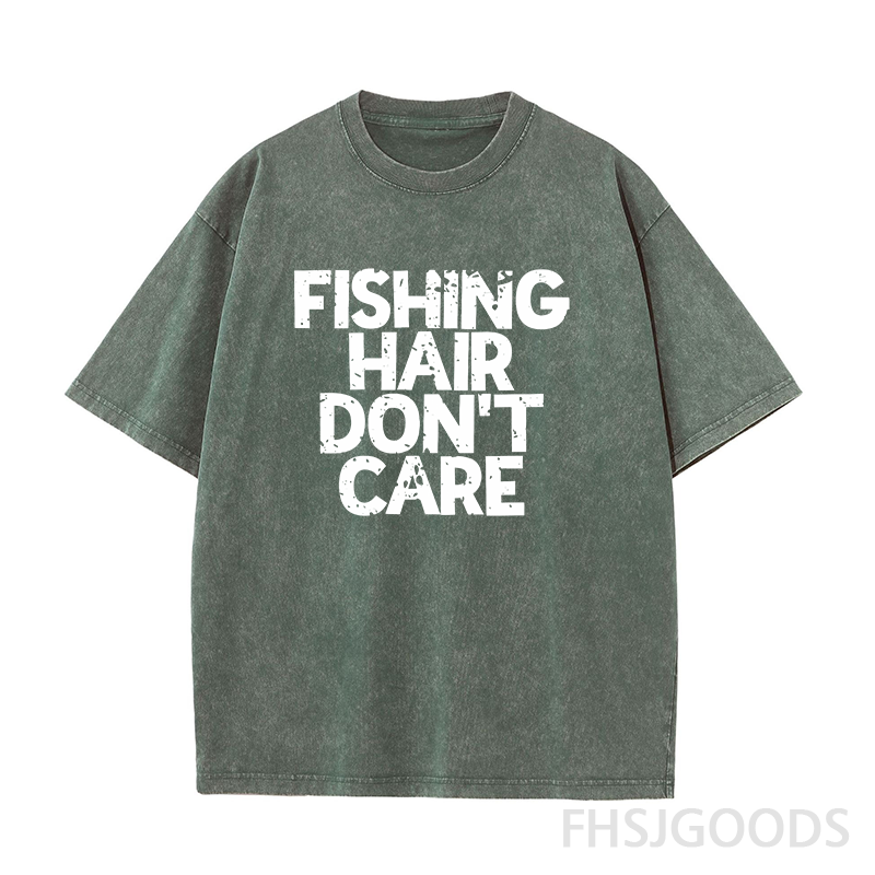 Fishing Hair Don't Care Unisex Distressed T-Shirt