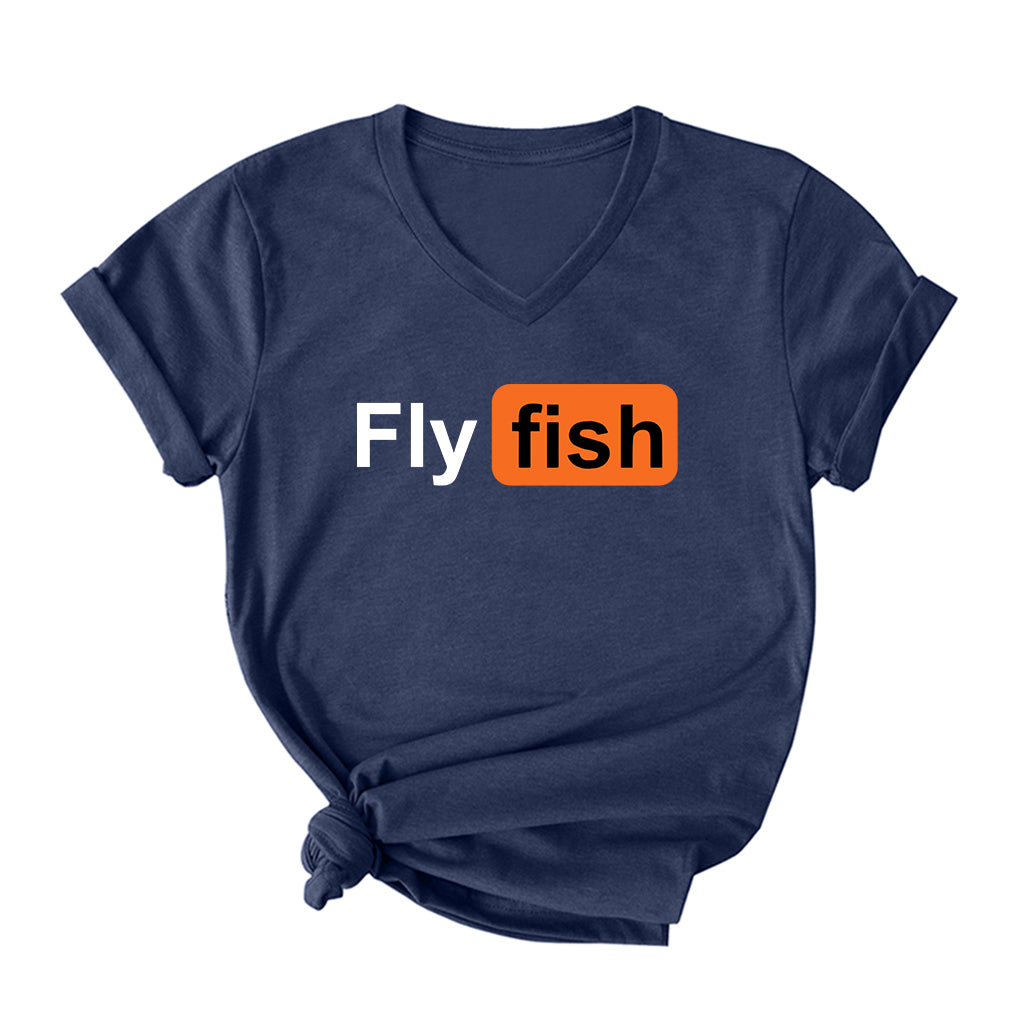 Fly Fish V Neck T-Shirt for Women