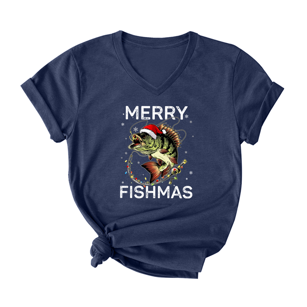 Merry Christmas V Neck T-Shirt for Women