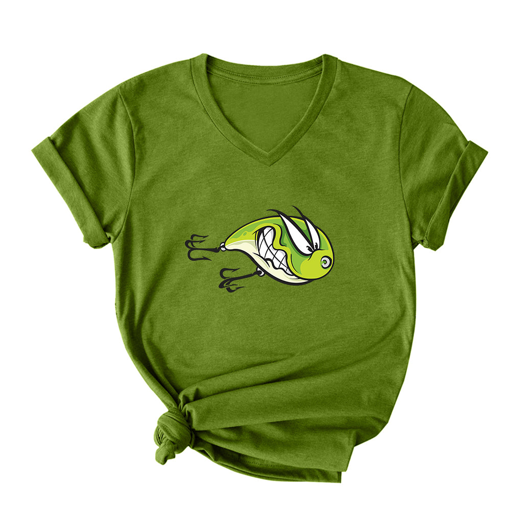 ANGRY FISHING LURE V Neck T-Shirt for Women
