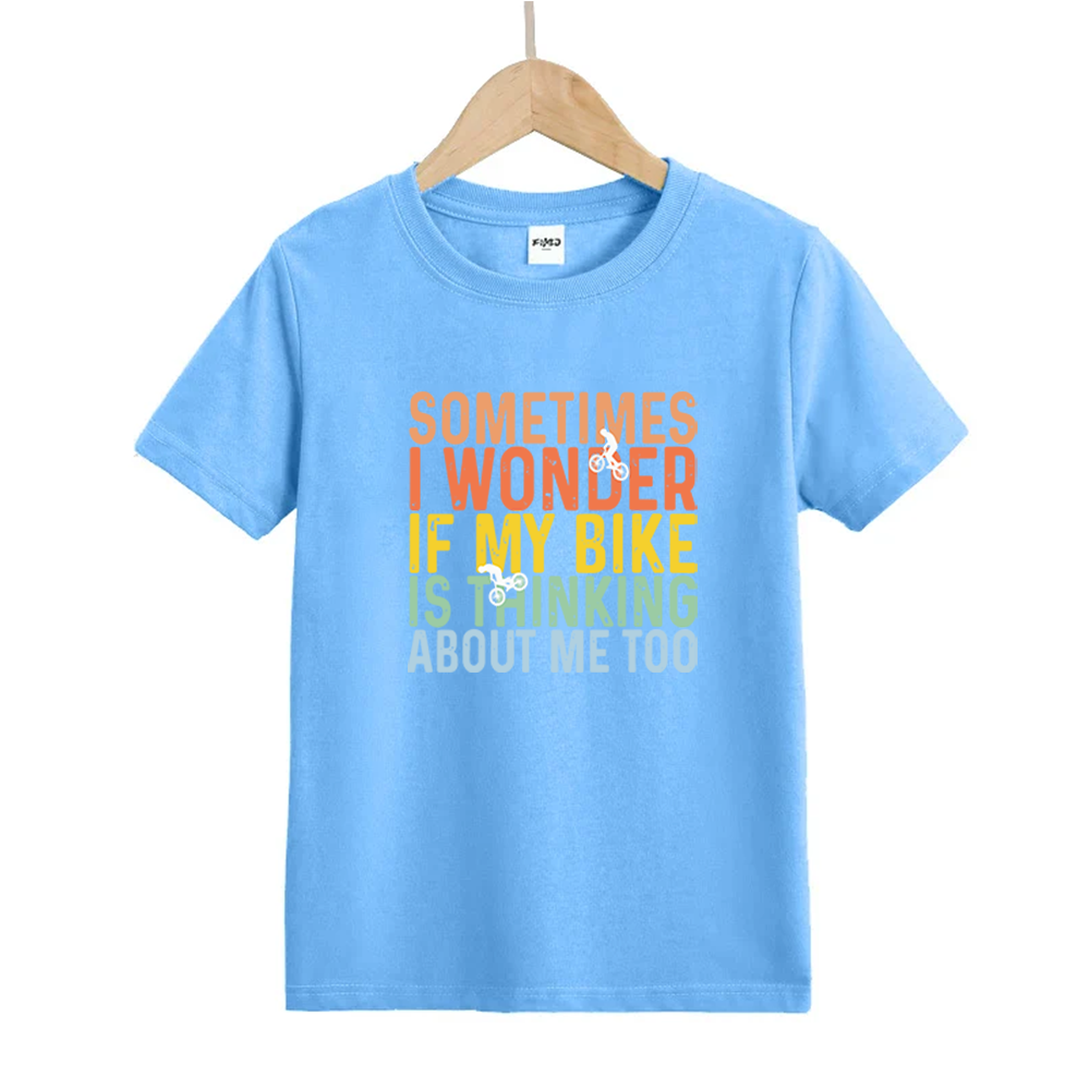 I Wonder If My Bike Is Think About Me Too Kids T-Shirt