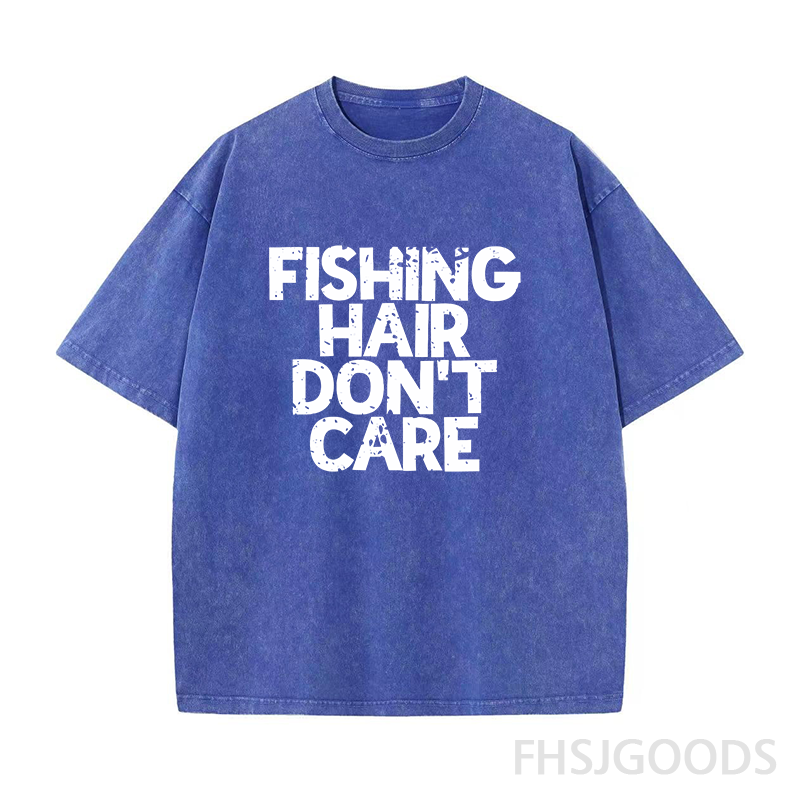 Fishing Hair Don't Care Unisex Distressed T-Shirt