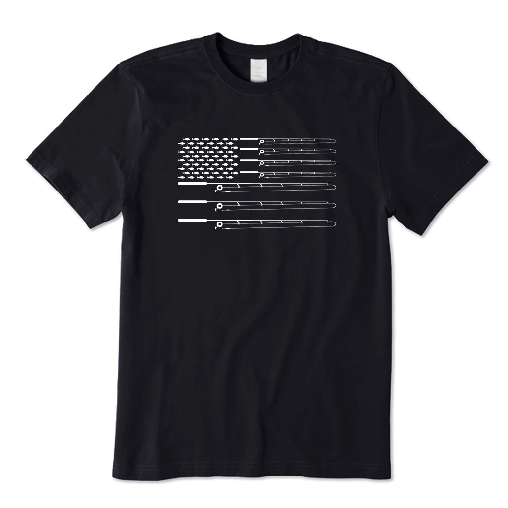 Fly Fishing Rod American Flag T-Shirt