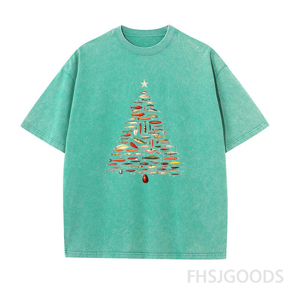 Fishing Lure Christmas Tree Unisex Distressed T-Shirt