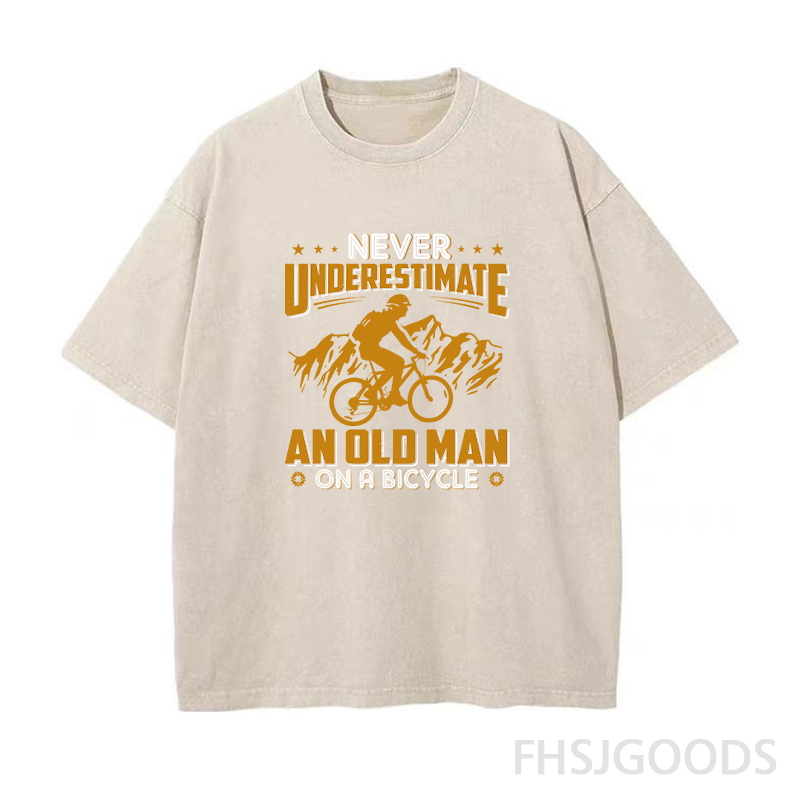 Never Underestimate An Old Man on A Bicycle Unisex Distressed T-Shirt