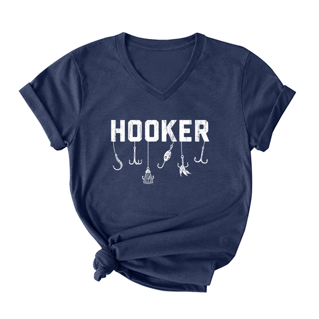 Fishing Hooker V Neck T-Shirt for Women