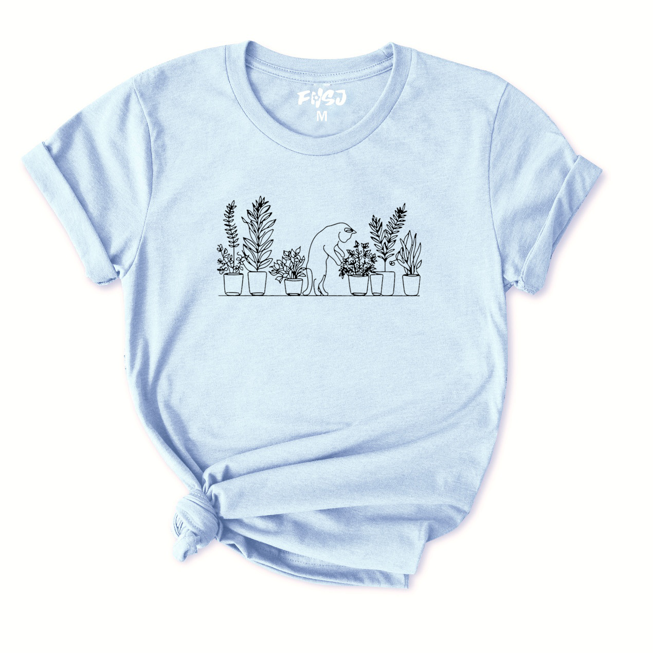 Cat and Plant Row T-Shirt for Women