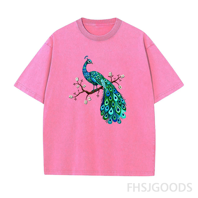 Mahjong Bird on Tile Branch Unisex Distressed T-Shirt