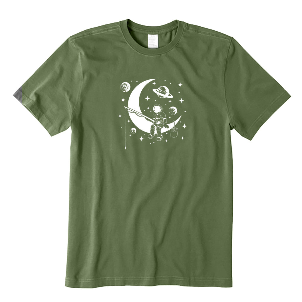 Astronaut Sitting on The Moon Fishing T-Shirt