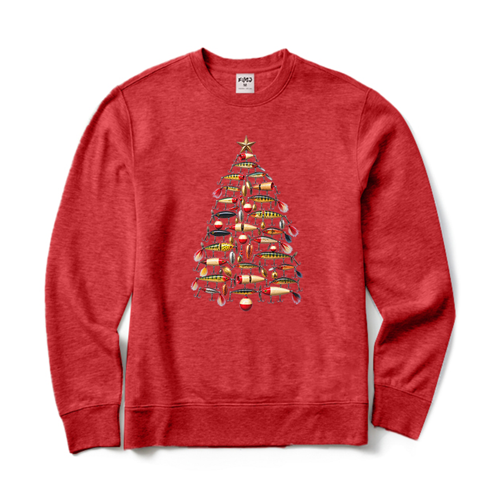 Retro Fishing Lure Christmas Tree Fisherman Crewneck Sweatshirt