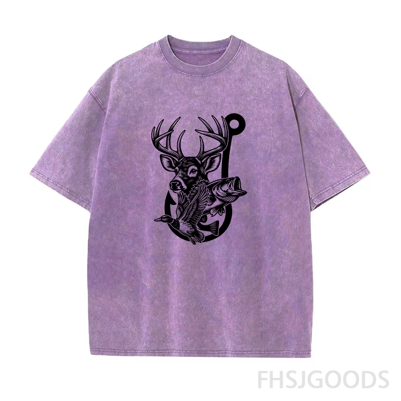 Deer Duck Fish Hook Unisex Distressed T-Shirt