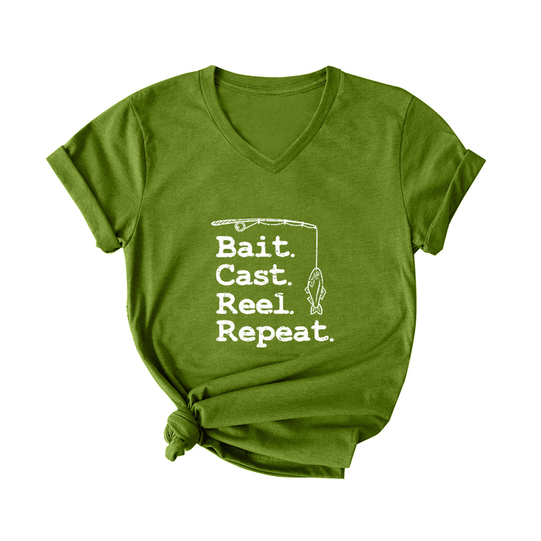 BAIT CAST REEL REPEAT FISHING V Neck T-Shirt for Women