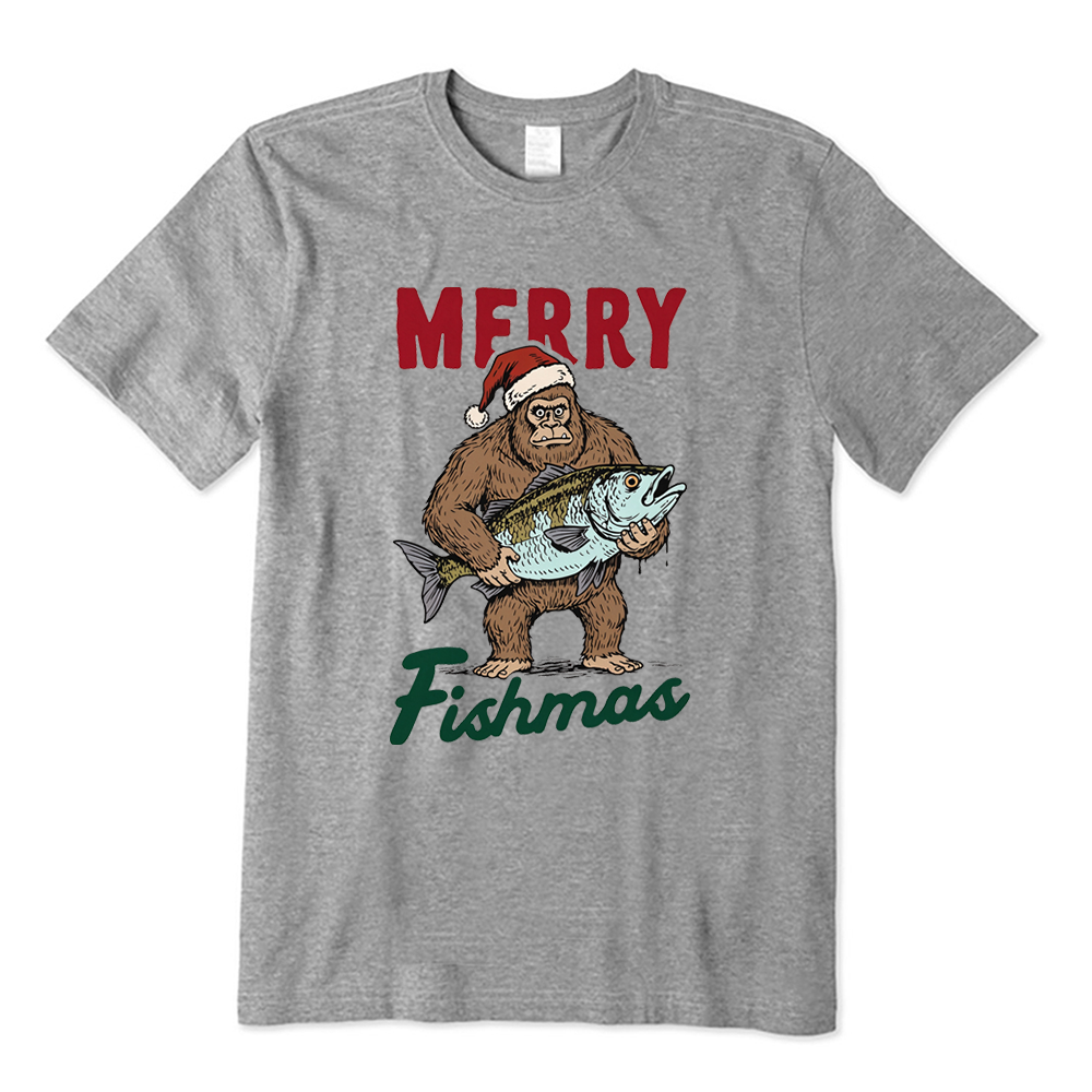 Merry Fishmas Bigfoot Fishing T-Shirt