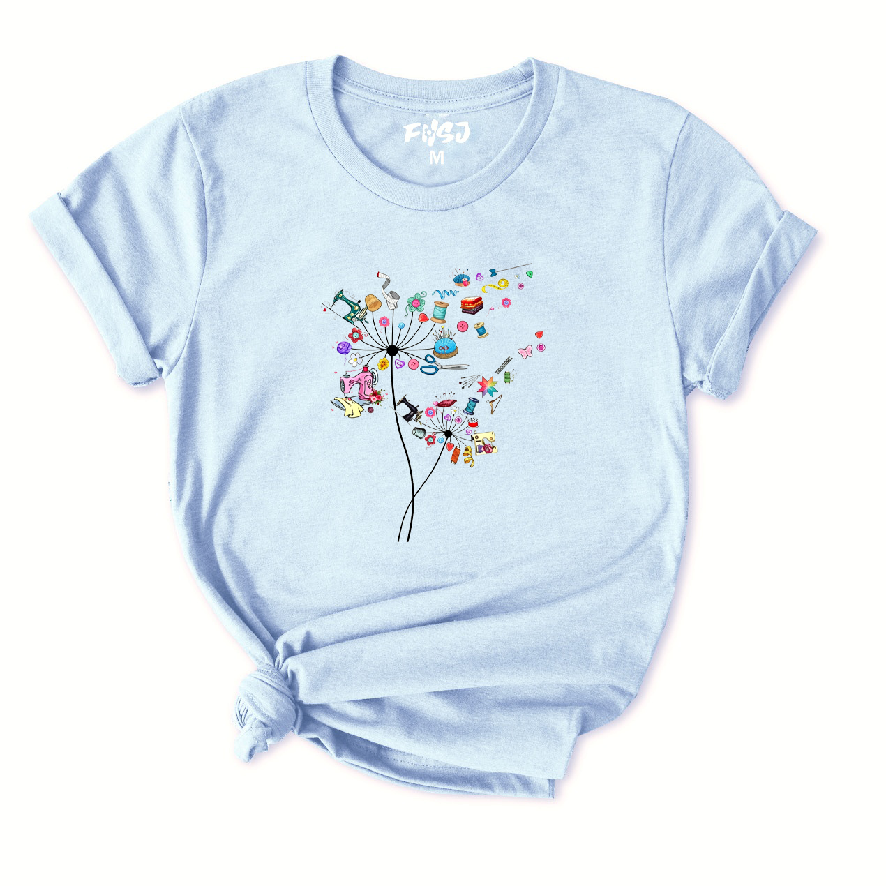Cute Sewing Dandelion Flowers T-Shirt for Women