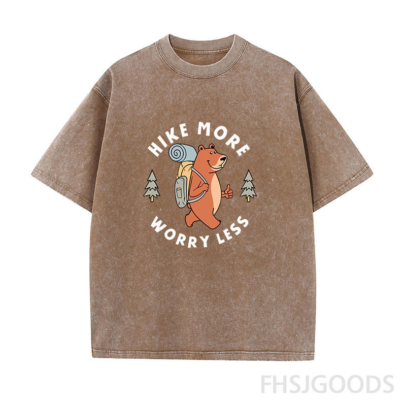 Bear Pine Tree Hiking Unisex Distressed T-Shirt