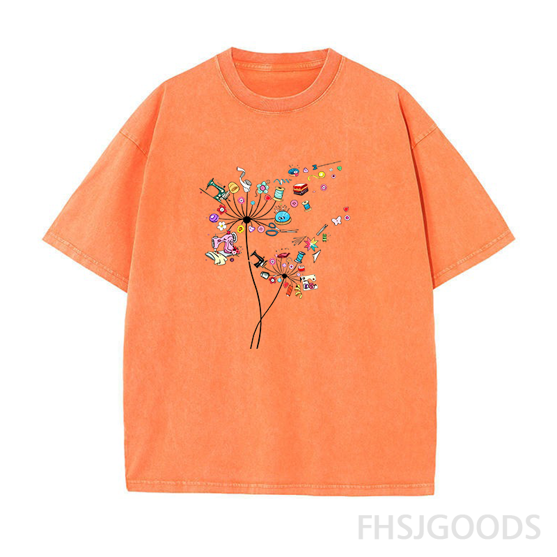 Cute Sewing Dandelion Flowers Unisex Distressed T-Shirt