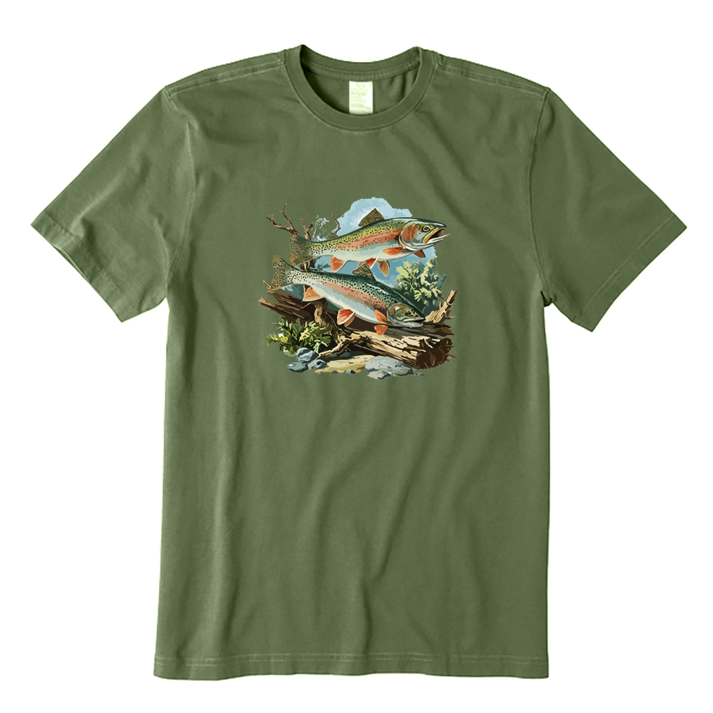 Retro Rainbow Trout Underwater Scene T-Shirt