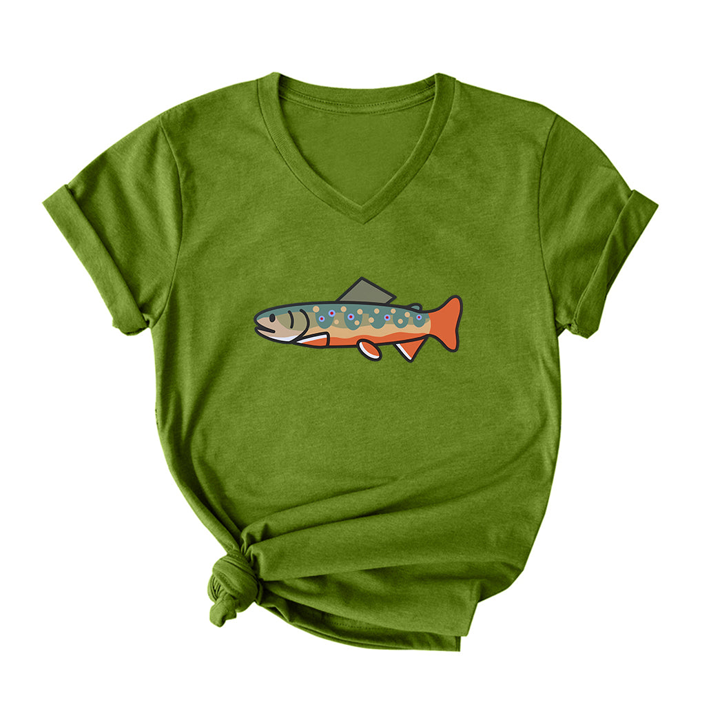 Happy Brook Trout V Neck T-Shirt for Women