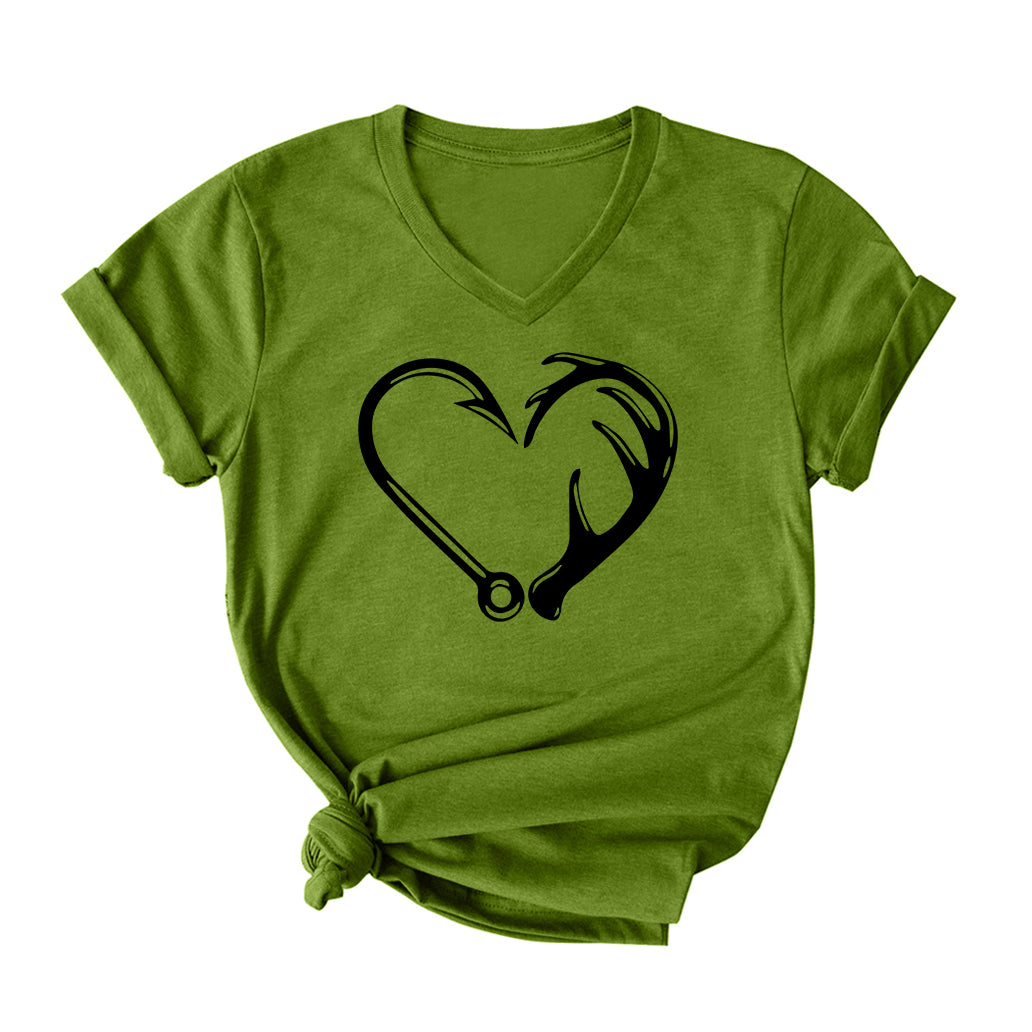 Fishing and Hunting V Neck T-Shirt for Women