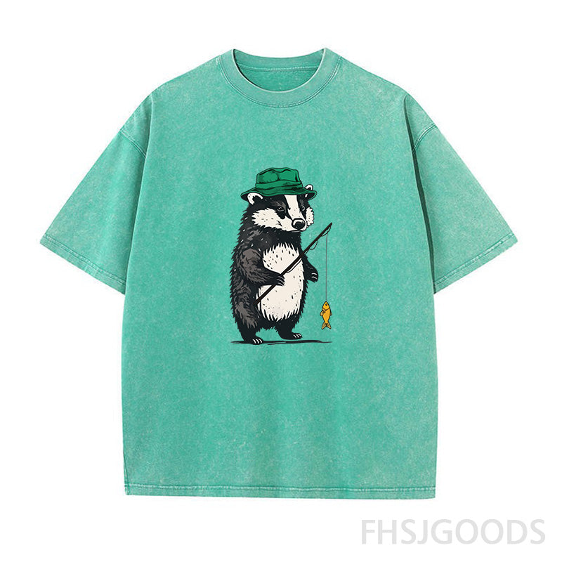 Fishing Badger Unisex Distressed T-Shirt