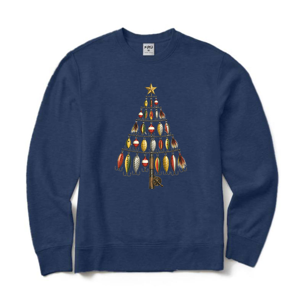 Fishing Lure Christmas Tree Fisherman Crewneck Sweatshirt