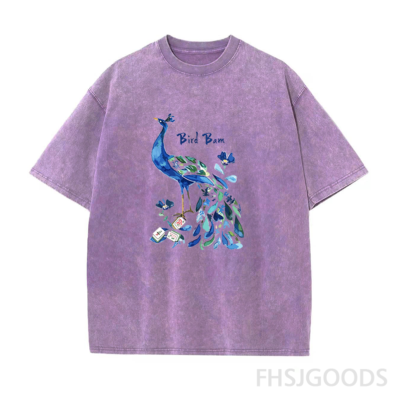 Bird Bam Mahjong Peacock Unisex Distressed T-Shirt