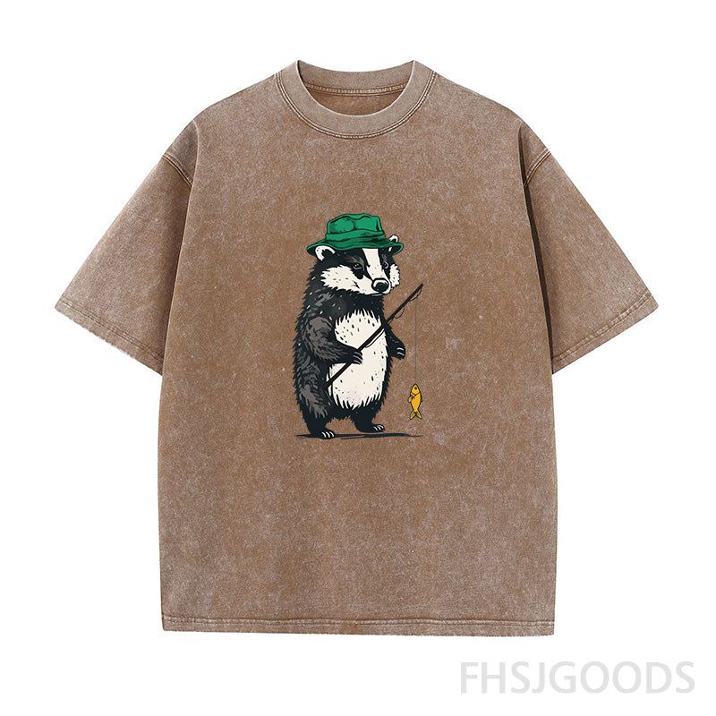 Fishing Badger Unisex Distressed T-Shirt