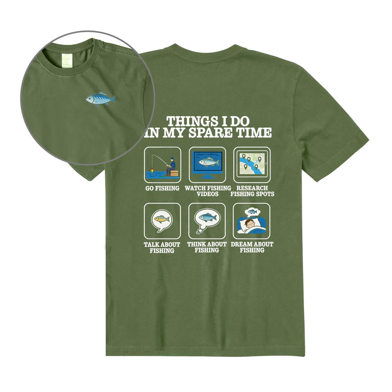 Things I Do in My Spare Time Funny Fishing Lover Back Graphic T-Shirt