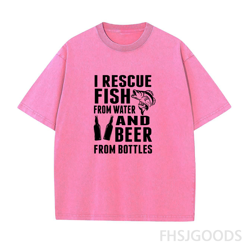I RESCUE FISH FROM WATER AND BEER FROM BOTTLES Unisex Distressed T-Shirt